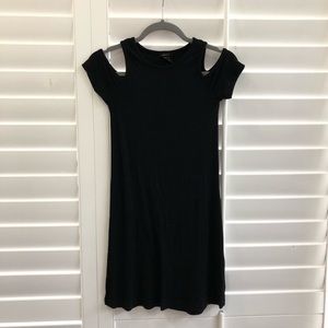 Black ribbed cold shoulder dress